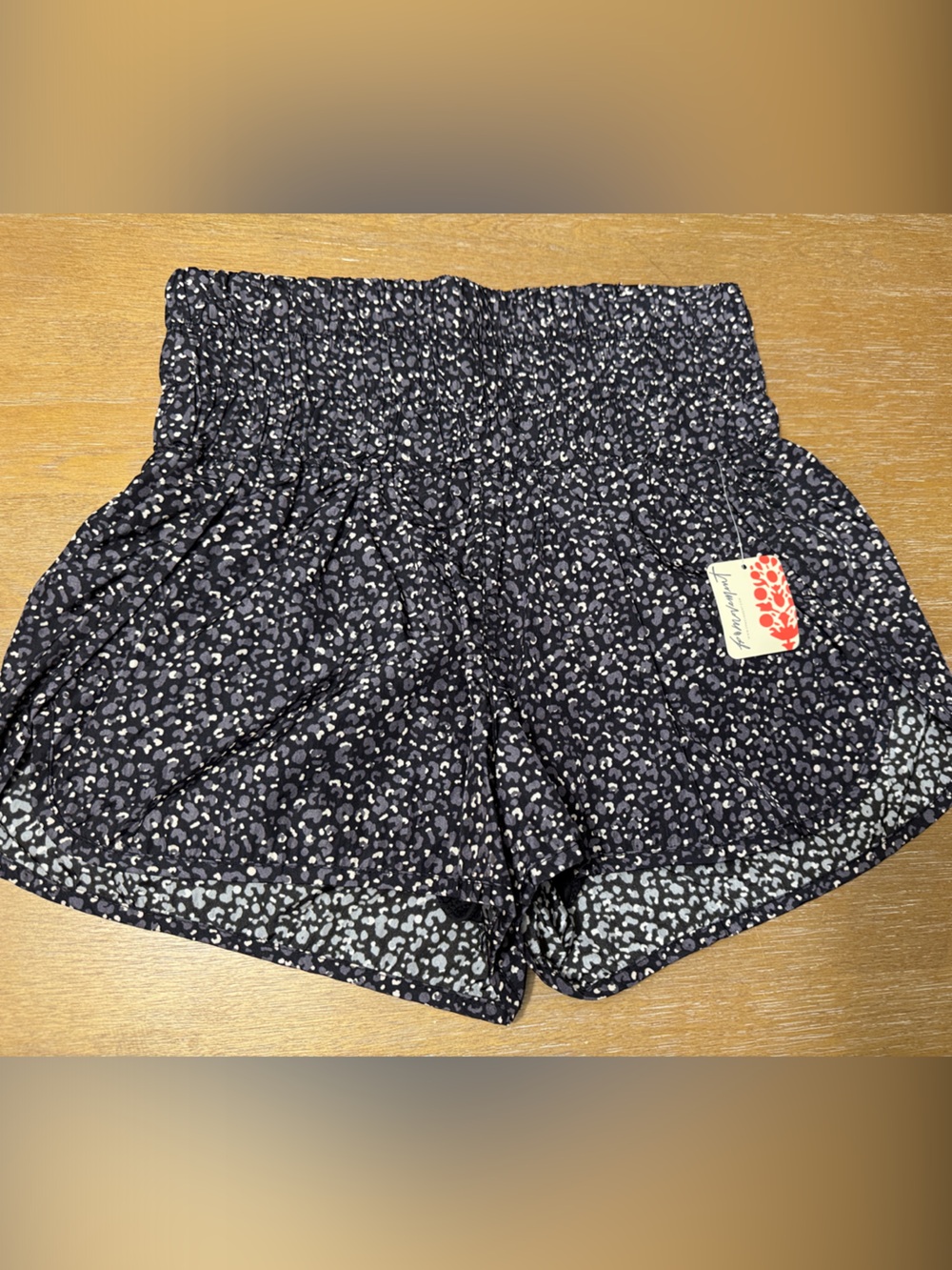Free People Black, Cream and Grey Smocked High Waist Animal Print Shorts